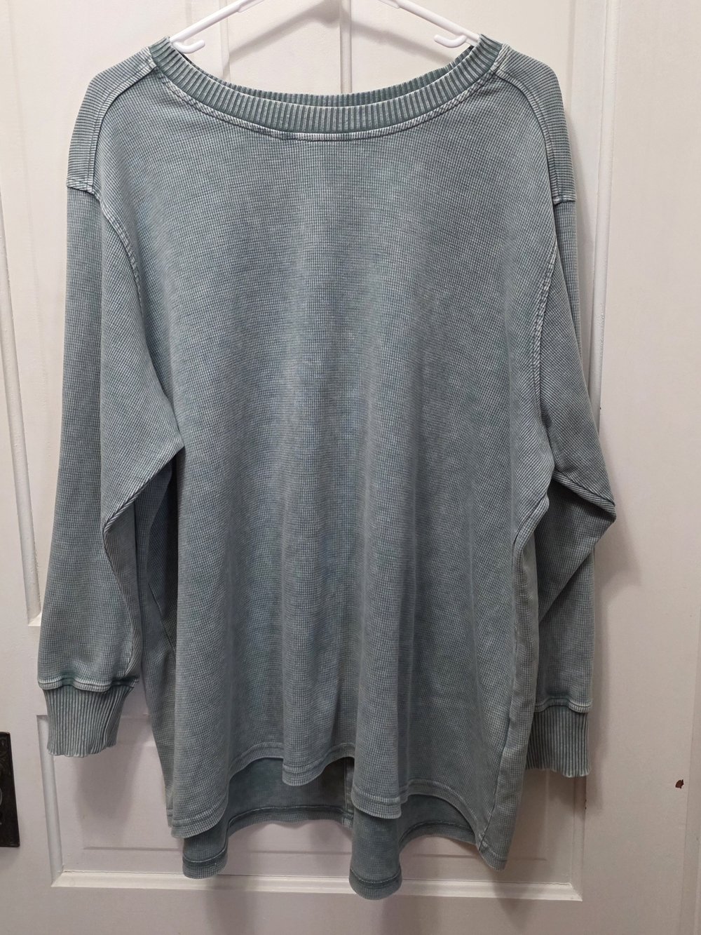 Jane + Delancey Sage Green Mineral Wash Button Back Waffle Knit Top 1X